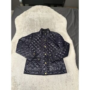 J Crew Diamond Quilted Jacket Womens PM Navy‎ Down Insulated Snap Up Puffer Coat